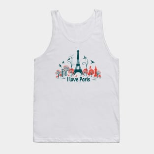 I love Paris: eiffel tower silhouette with trees and birds Tank Top